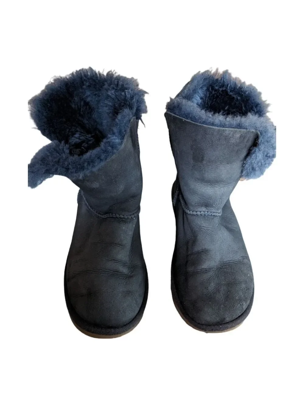 UGG Girl's Bailey Button Navy Blue Suede Sheepskin Lined Ankle Boots